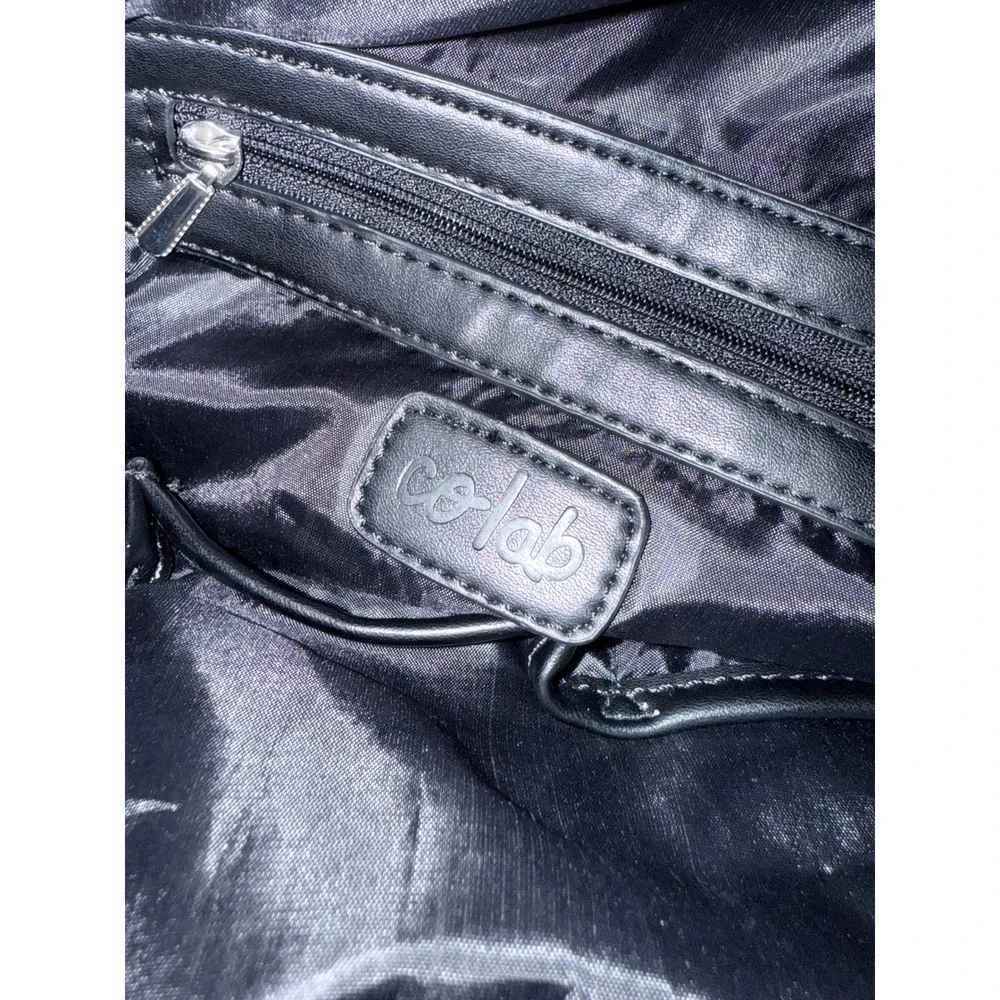 Co-Lab Black Nylon Backpack Silver Hardware Top Handle Travel Bag Chic Traveler